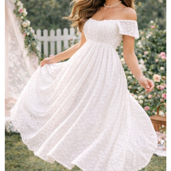 NWT Lulus White Eyelet Embroidered Midi Dress Cottagecore Coquette Romantic